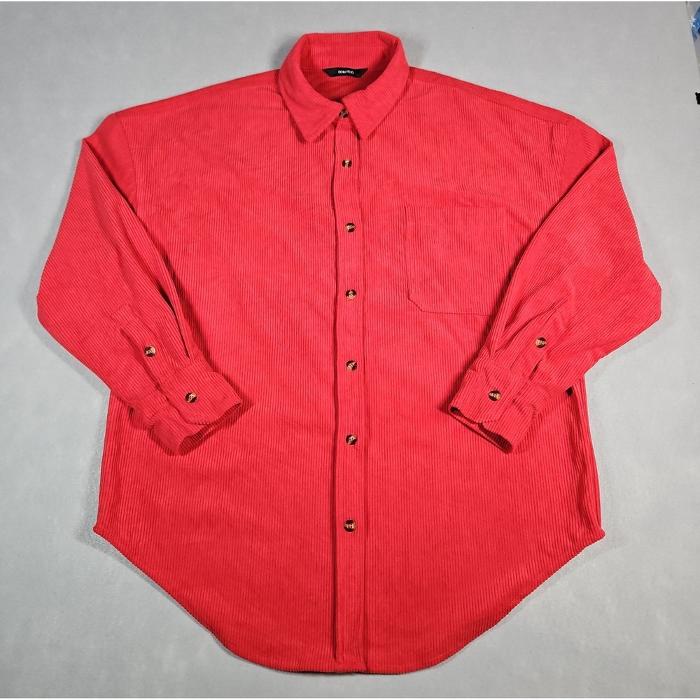 Dokotoo Womens Red Corduroy Button Up Shacket Shirt Jacket Size Medium
